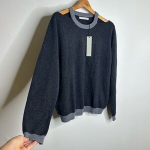 NWT 100% Cashmere Grey Cutout Two Tone Sweater OGD Size Large